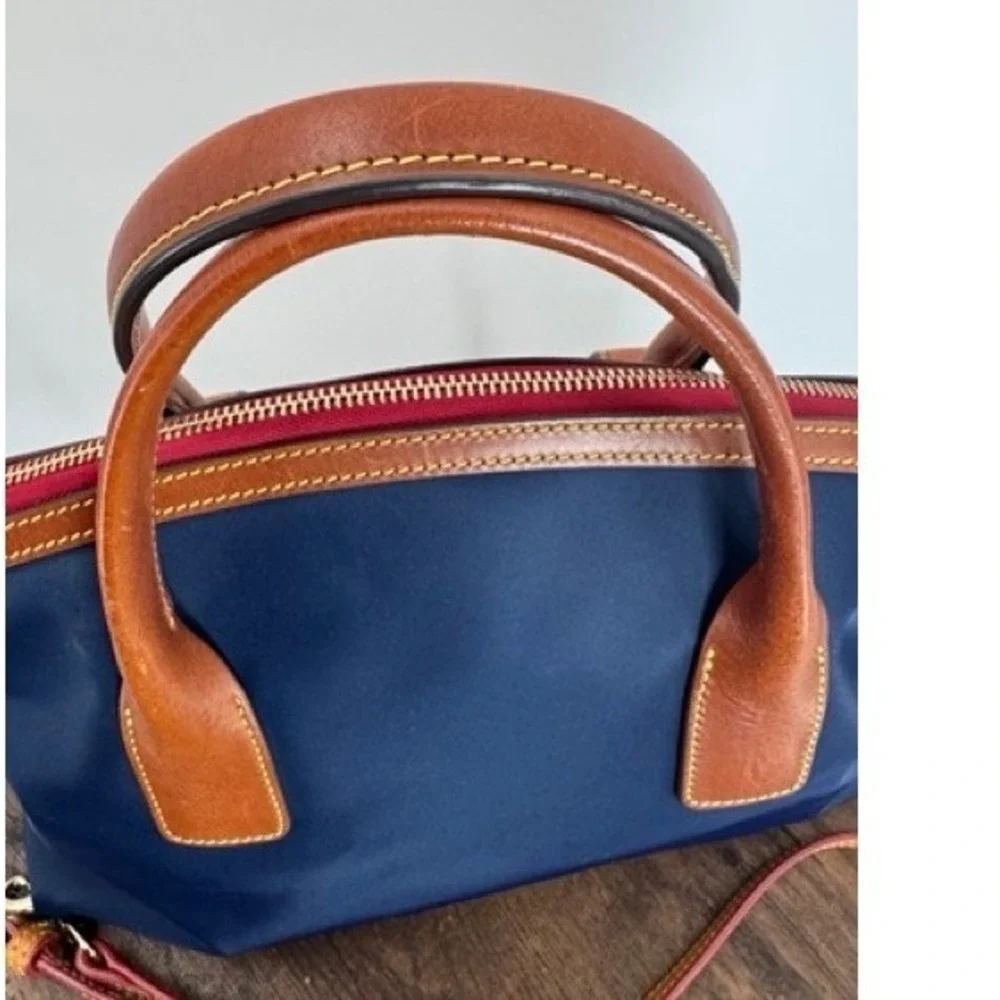 Dooney Bourke Navy Blue Wayfarer Domed Nylon Leather Trim Satchel Crossbody Bag